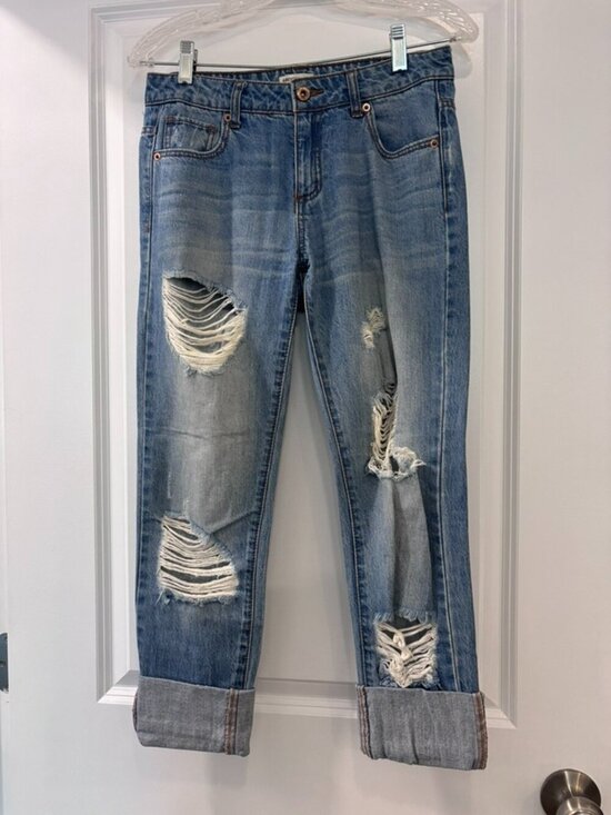 Forever 21 Denim - Forever 21 Medium Wash Distressed Cuffed Jeans